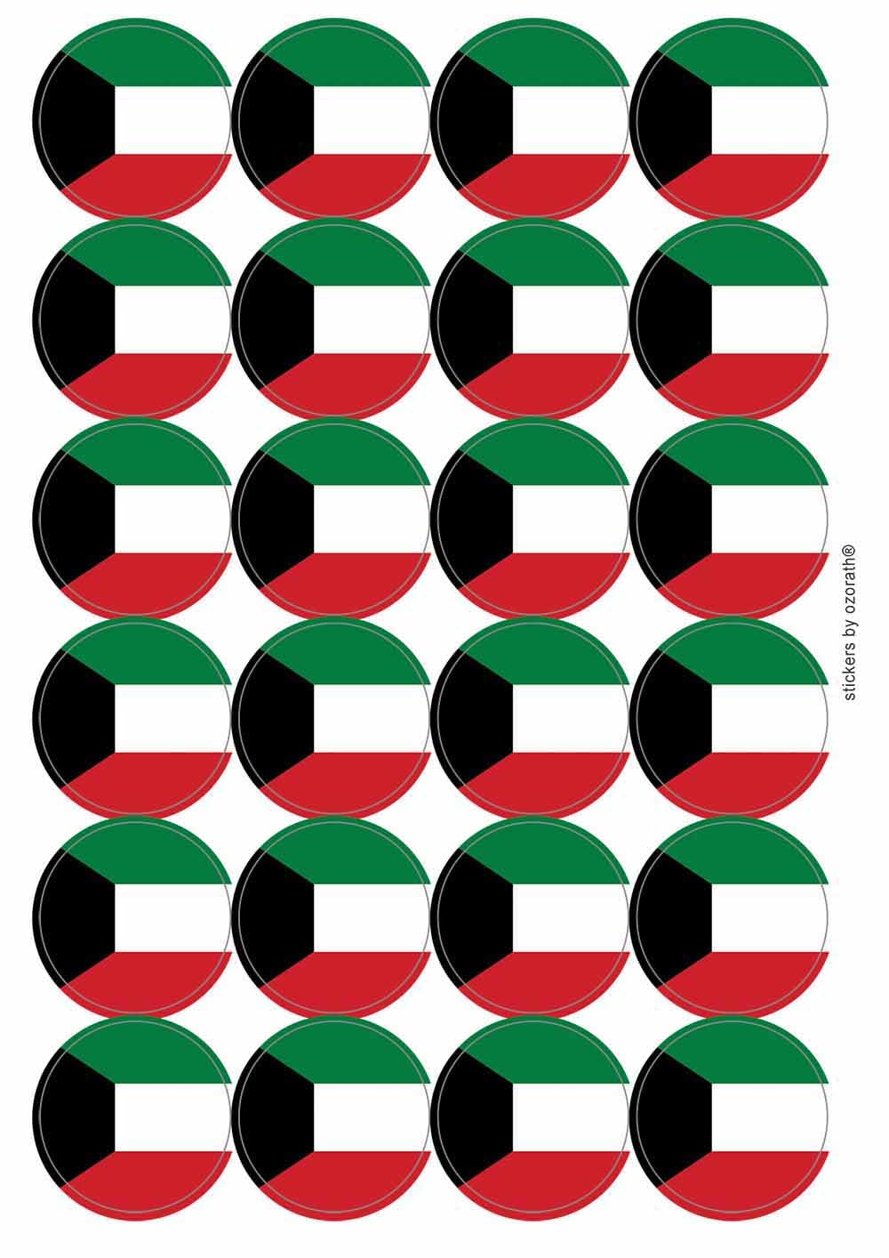 Kuwait National Flag Circular Matt Paper Stickers A4 Sheet of 24 (Each Sticker is 45mm Diameter)