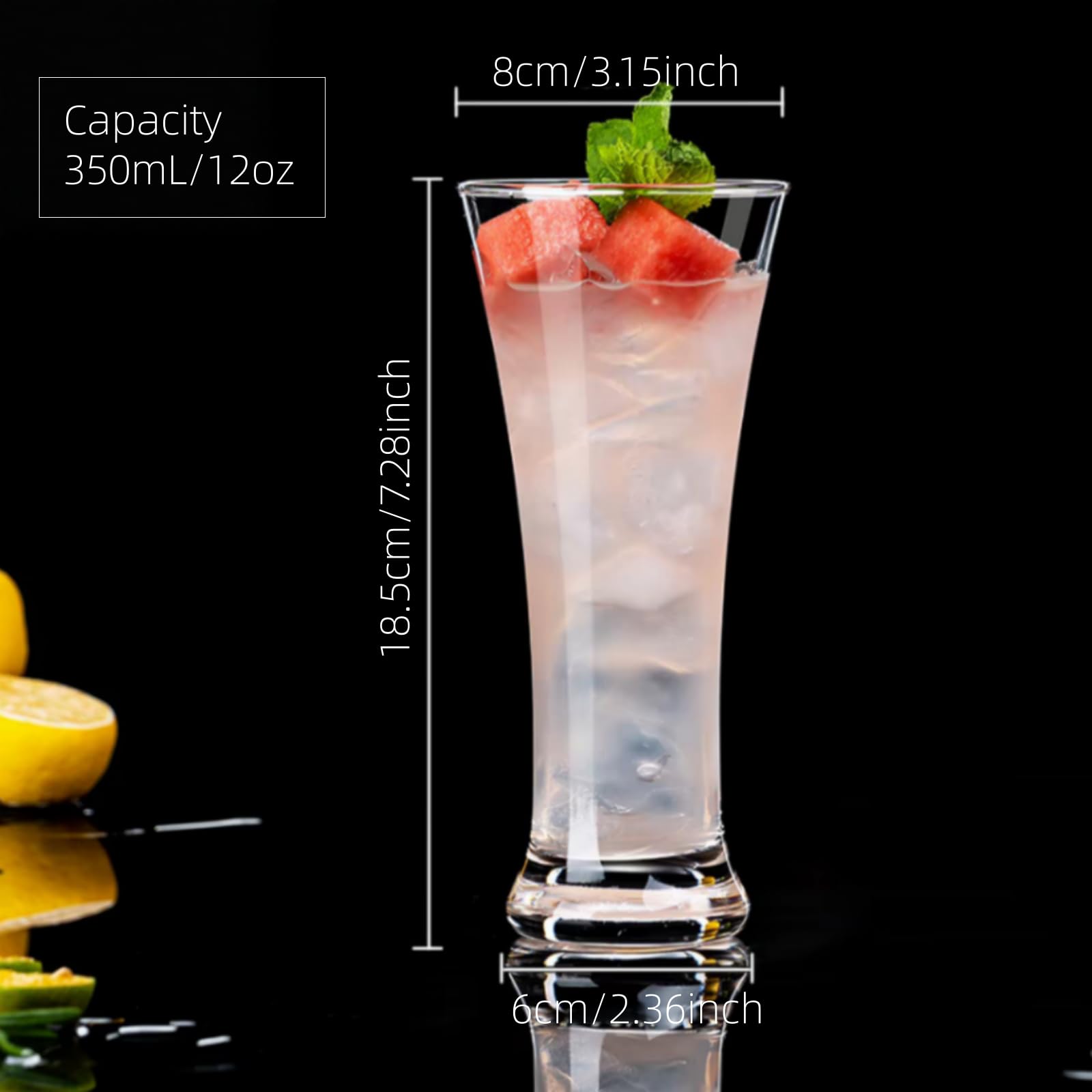 Sanduhr-Highball-Gläser, 340 ml, kristallklares, hohes Cocktailglas, schmale Taille, Longdrink-Glasbecher für Eiskaffee, Früchtetee, Saft, Cocktails, Bar und Zuhause, 6 Stück