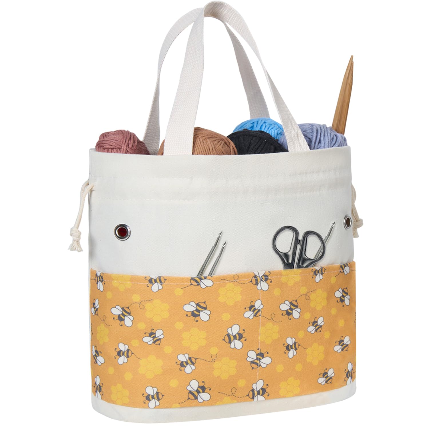 TOGETRUE Yarn Bag, Knitting Crochet Tote Bag, Yarn Storage Bags Organizer, Crochet bags for Crocheting Project, Store Skein Ball, Short Knitting Needle (Large, Bees)
