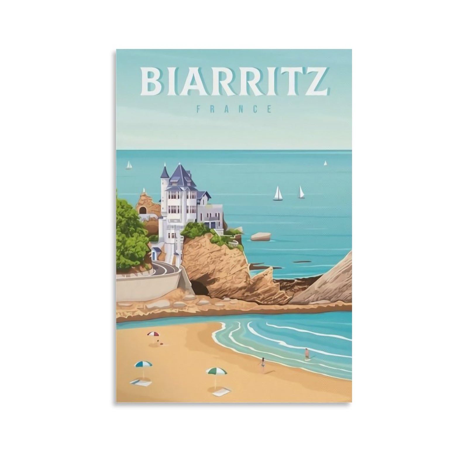 Orbana Unframe-Style Biarritz France Vintage Travel Posters 12X18inch(30X45cm) Canvas Print For Living Room, Bedroom, Dorm, Home, Office Wall Decoration
