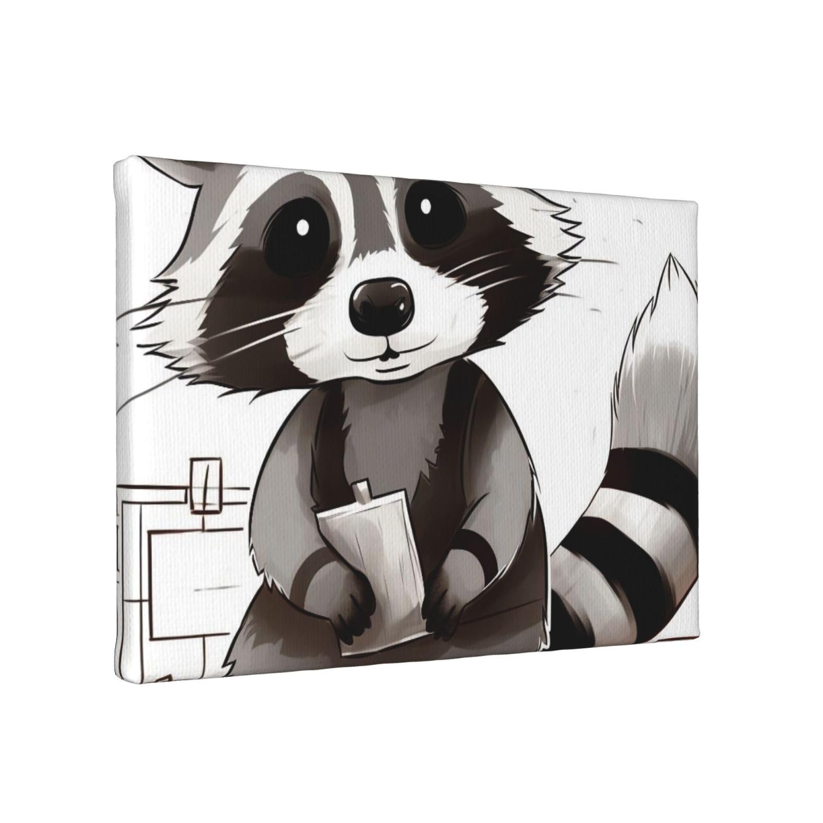 YKLJG Cartoon cute raccoon Printed Wall Art Canvas Painting 30x20 CM Wooden Framed Picture Painting Artwork Prints for Bedroom Kitchen Home Office Decor