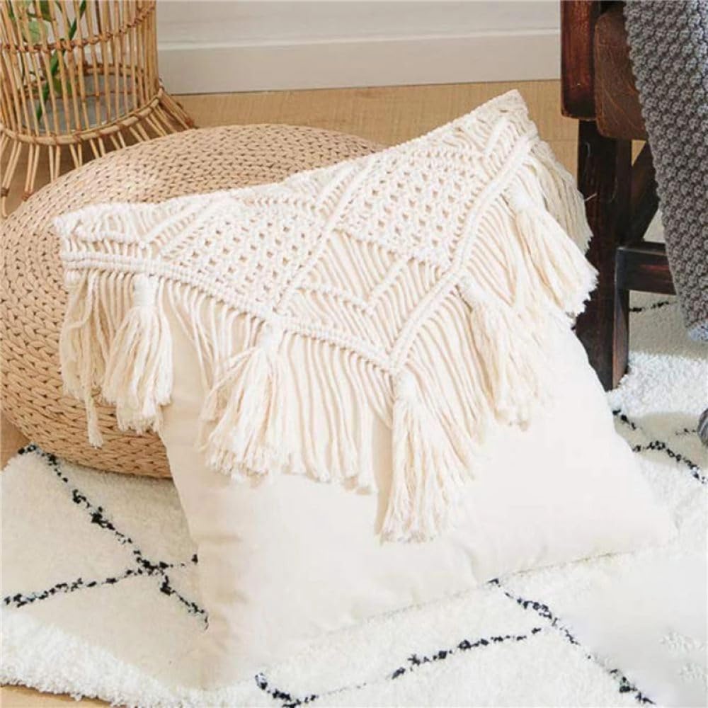 Dekoracyjne poszewki na poduszki z frędzlami na kanapę kanapa z funkcją spania lędźwiowa pikowana poszewka na poduszkę 45X45 Home Decor, biały 1 szt., 45x45 cm