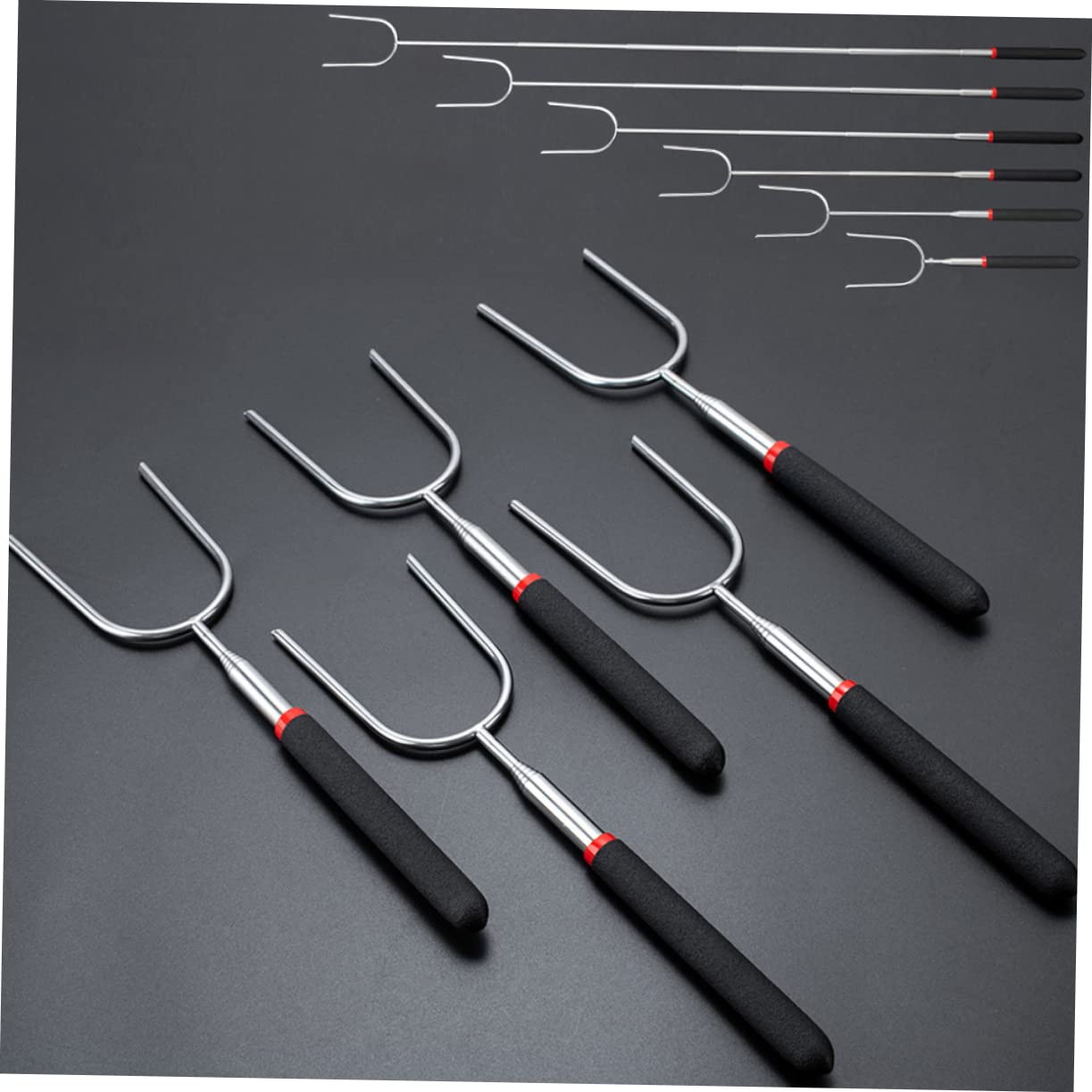 BESPORTBLE 6pezzi Forchette Da Barbecue Telescopiche Inossidabile Strumenti Per Grigliate Per Feste e Campeggo Manici Antiscottatura