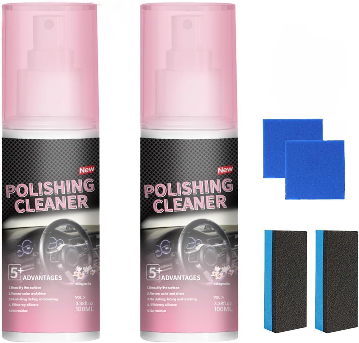 Polishing Cleaner Car Interior, 100ML Car Interior Cleaner, Interior Detailer Spray, Car Interior Detailing Cleaner for Rubber, Leather& More, Multi-Surface Cleaning for Car Interior(2PCS)
