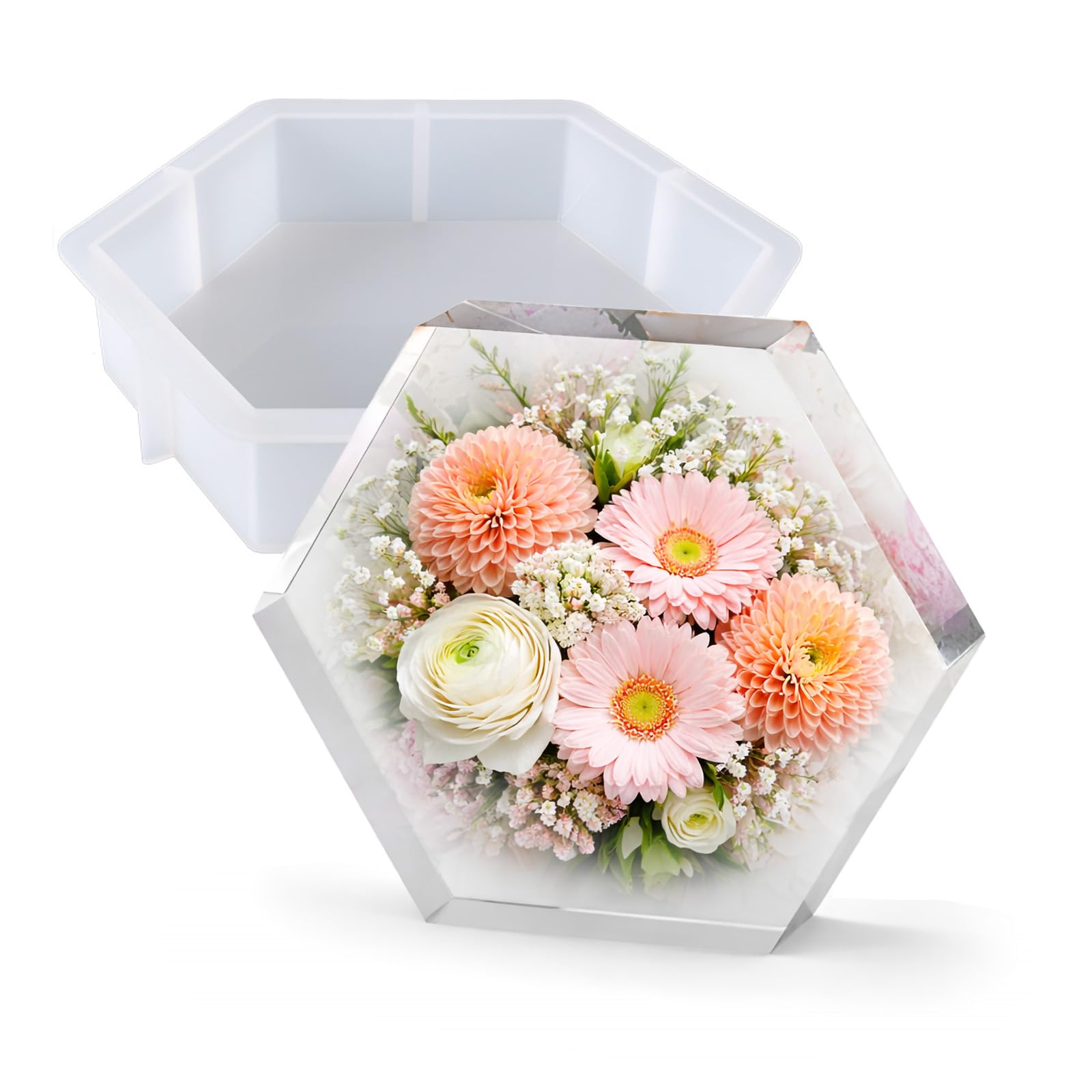 JVHLOV Große Epoxidharz Silikonform Gießform für Resin, Blumen Konservierung, Buchstützen, Anfänger & Hochzeitsjubiläum Geschenk – Sechseck/Hexagon