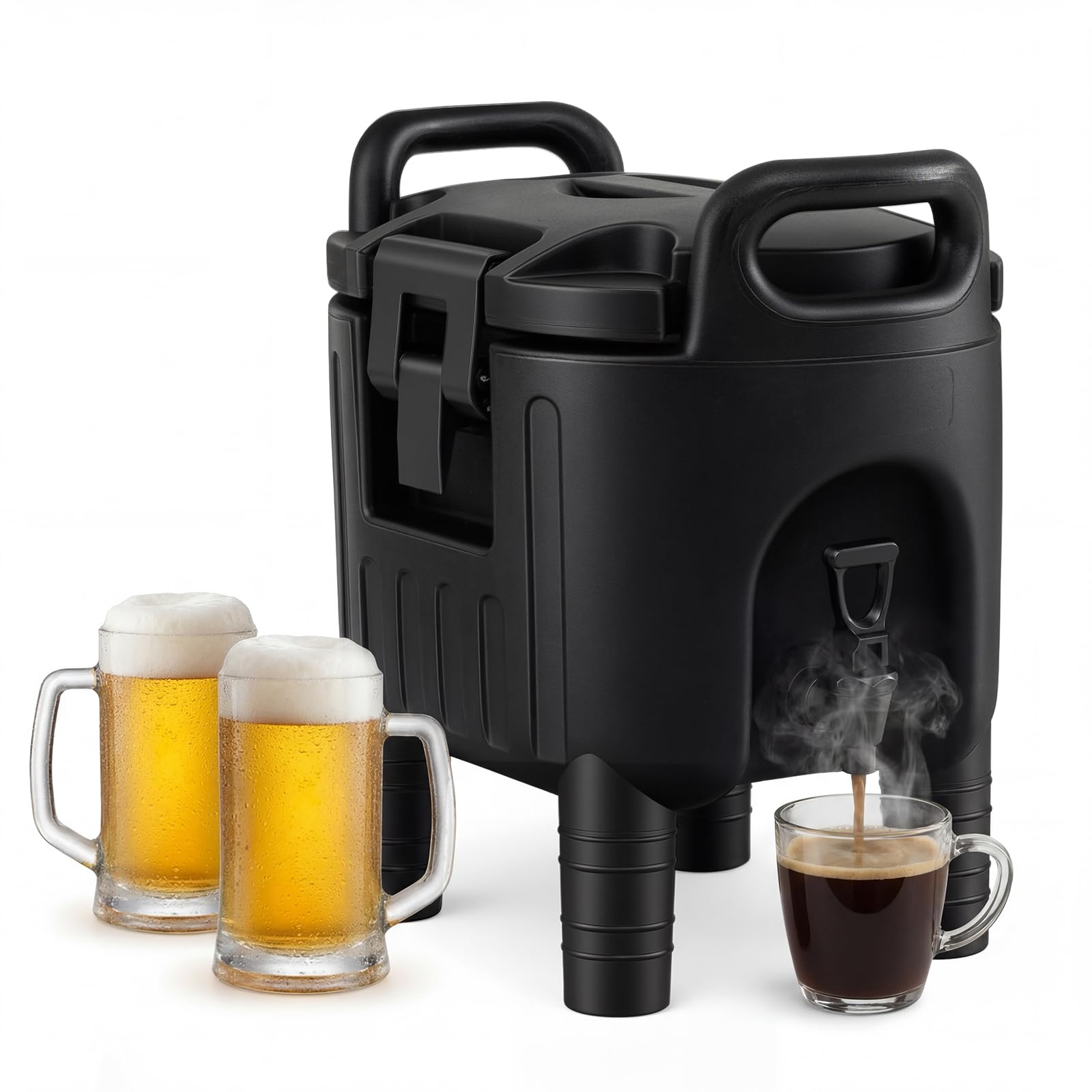 COSTWAY 7.6L/10L Insulated Beverage Dispenser, Hot & Cold Drinks Server Container with Handles & Two-Stage Faucet, Commercial Coffee Tea Iced Thermal Dispenser for Home Party Restaurant (7.6L)