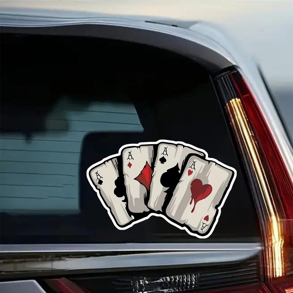 2 adesivi con asso di picche, cuori, club e diamanti, 14 x 9 cm, accessori esterni in vinile impermeabile, adesivi divertenti per auto, camion, moto, pareti, laptop e altro | CZ53