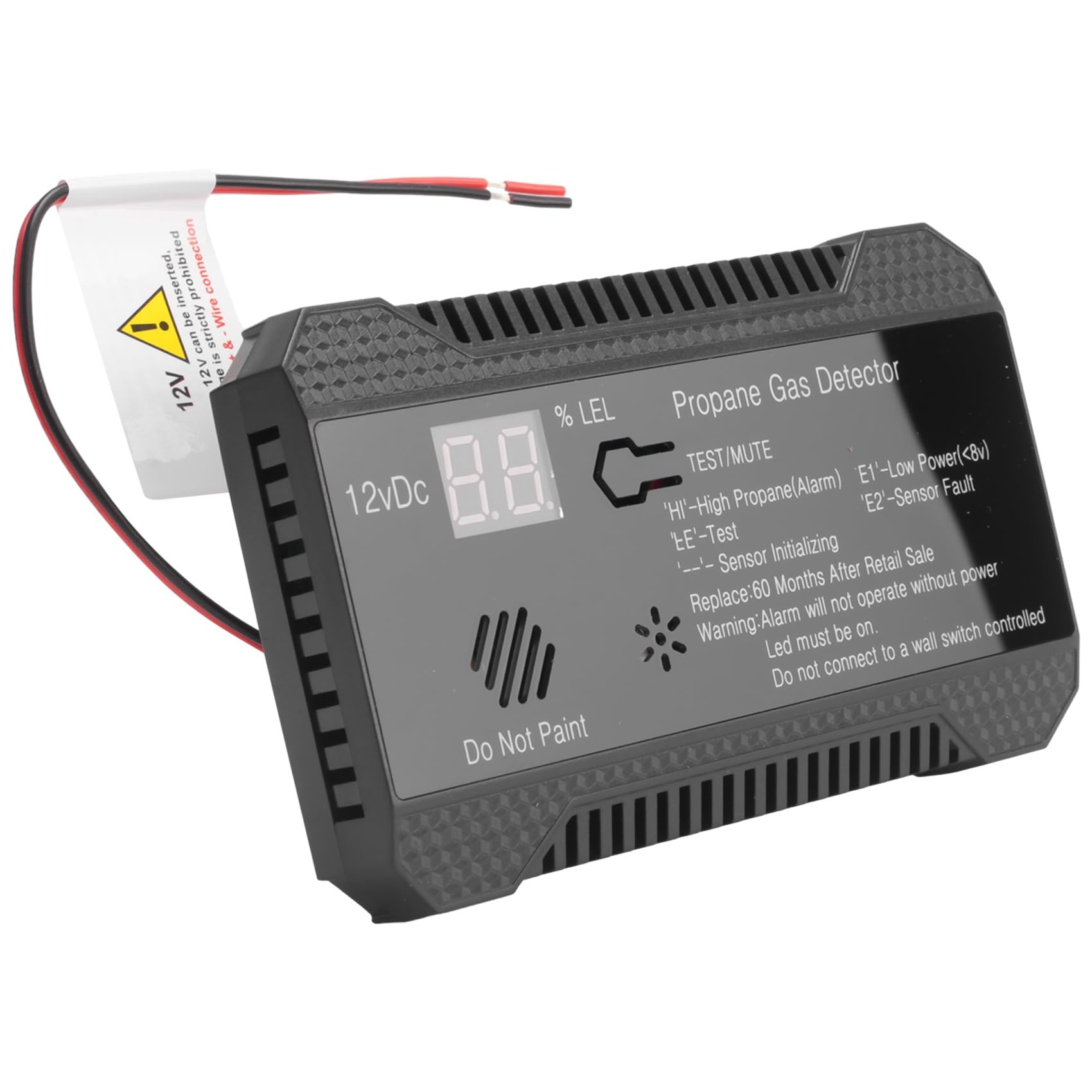 wudoo Detector de Propano 12V LPG Sensor de Gas Natural Alarma de Fuga 85DB Sirena para AutomóVil RV Hogar Medidor de Prueba de Propano Digital (Negro)