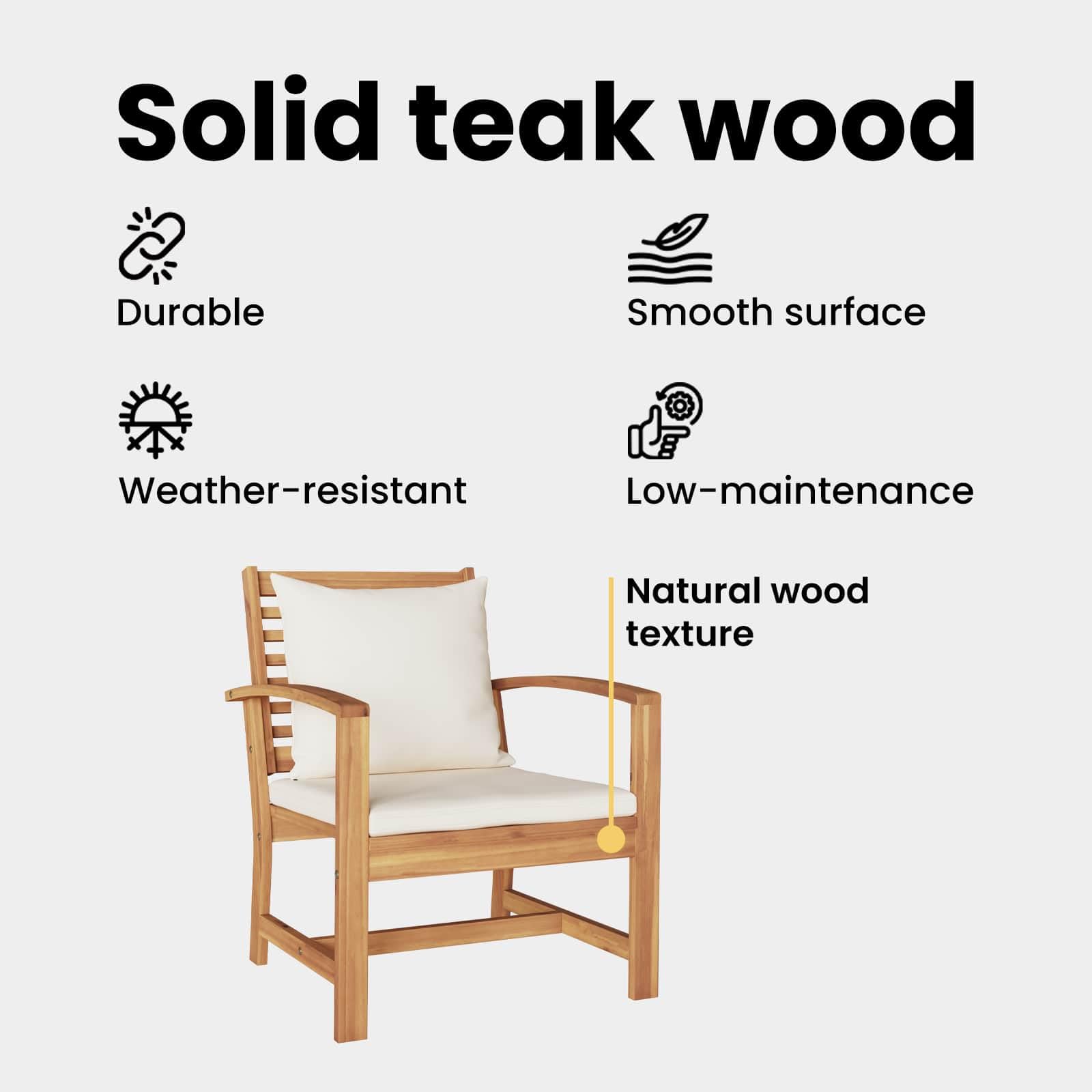 vidaXL Chaise avec Coussin 2 Pièce Marron et Crème 65 x 60 x 76,5 cm, Jardin et Terrasse, Ensemble Meuble d'Extérieur Rustique, Canapé en Teck, Salon en Bois Solide