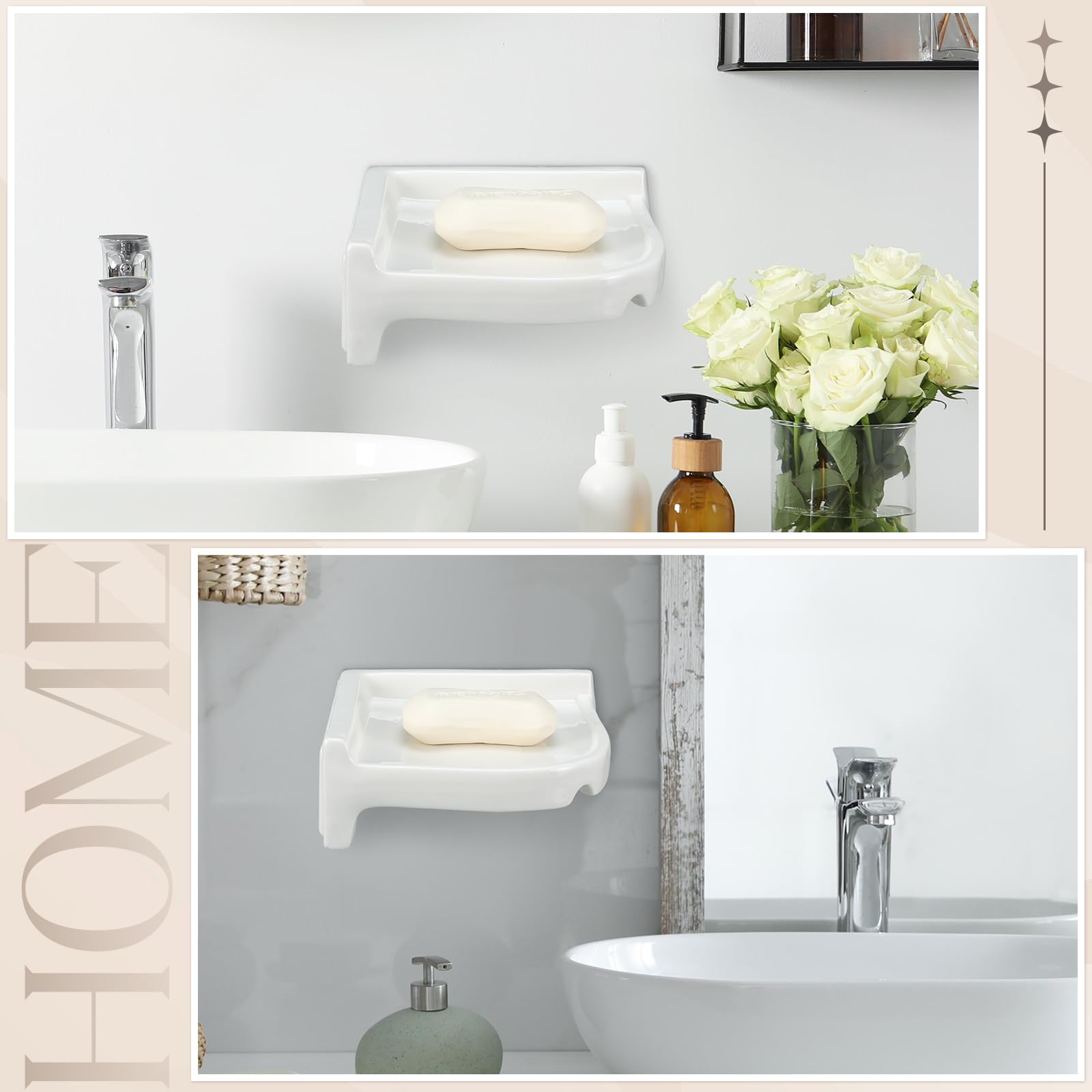 Honeydak 2 jaboneras de esquina de cerámica para ducha, azulejos de pared, soporte de jabón de cerámica blanca de 7 x 7 x 2.5 pulgadas, soporte de pared para el hogar, bañera, baño, fregadero, ducha