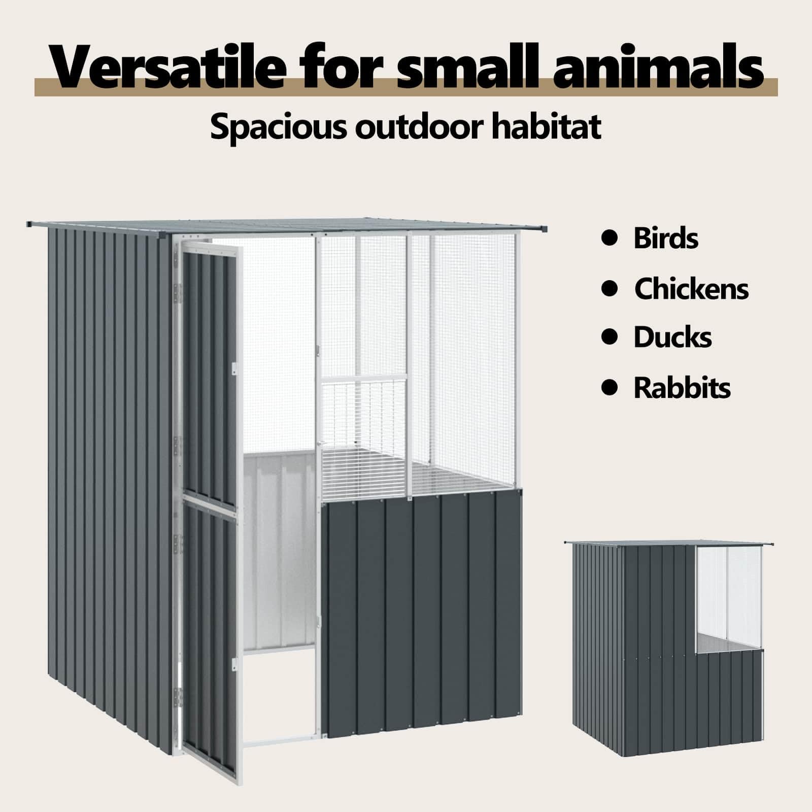 vidaXL Vogelkäfig Anthrazit 165 x 165 x 200 cm Verzinkter Stahl, Moderne Garten- und Terrassen-Vogelbauer, strapazierfähiger Außen-Aviary, stylisches Zuhause, sicheres Gehege