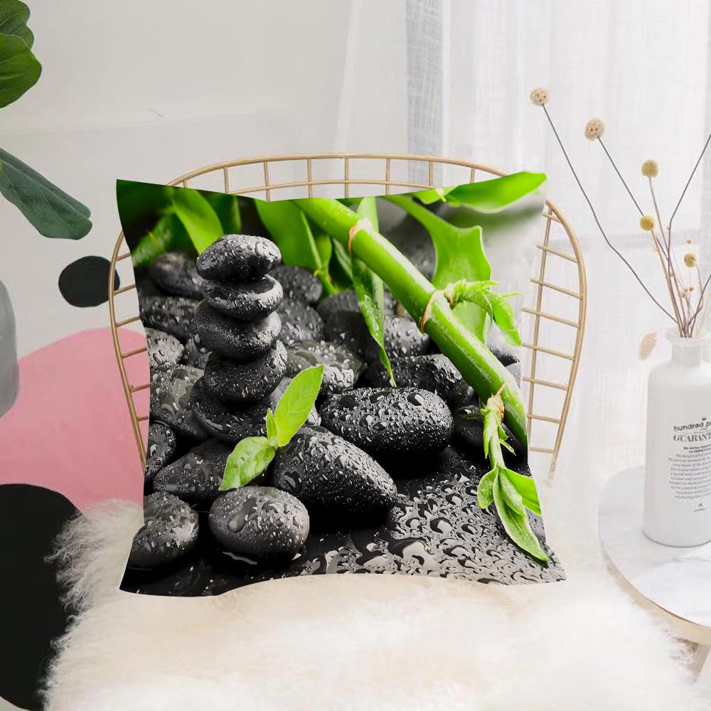 HYOSXW Cushion Cover,Throw Pillow Case Home Decorative for Living Room Bedroom Sofa Chair 16X16 Inch,black zen stones and plant in water,Pillowcase 40X40cm