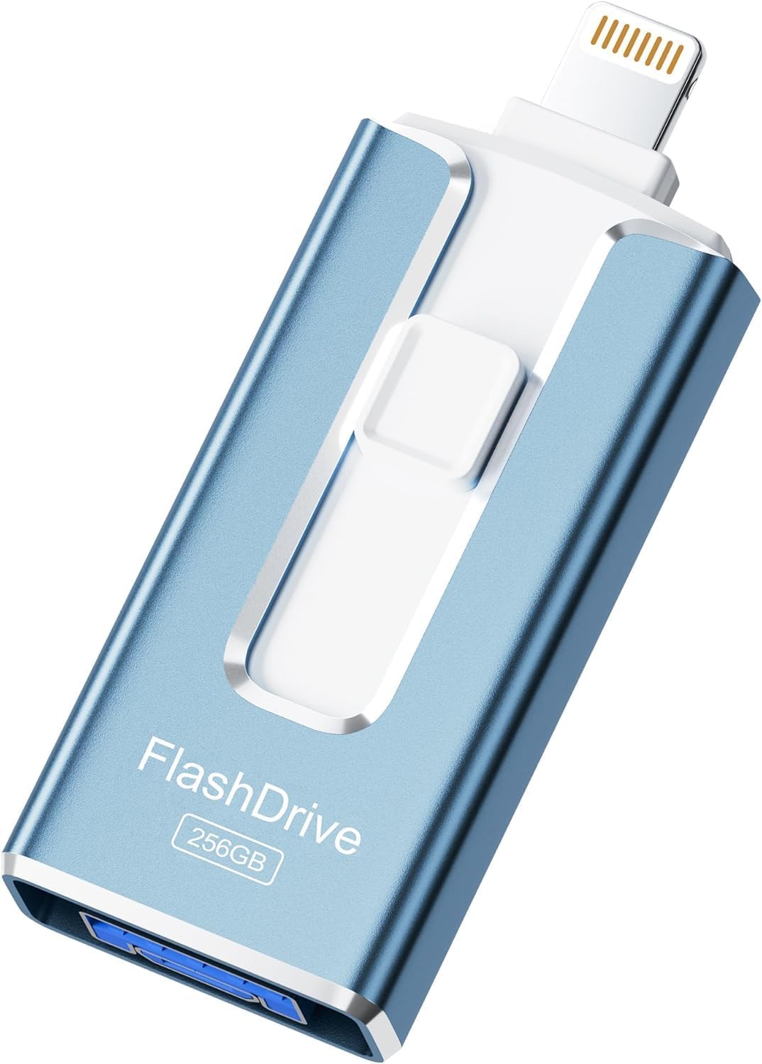 SUDEHO Chiavetta USB 256GB per iPhone certificata MFi, 4 conn USB3.0, Blu | Certificata MFi, Lightning, Type A, Type-C e micro USB, Compatibile con iPhone, iPad, Android e PC, USB 3.0 veloce