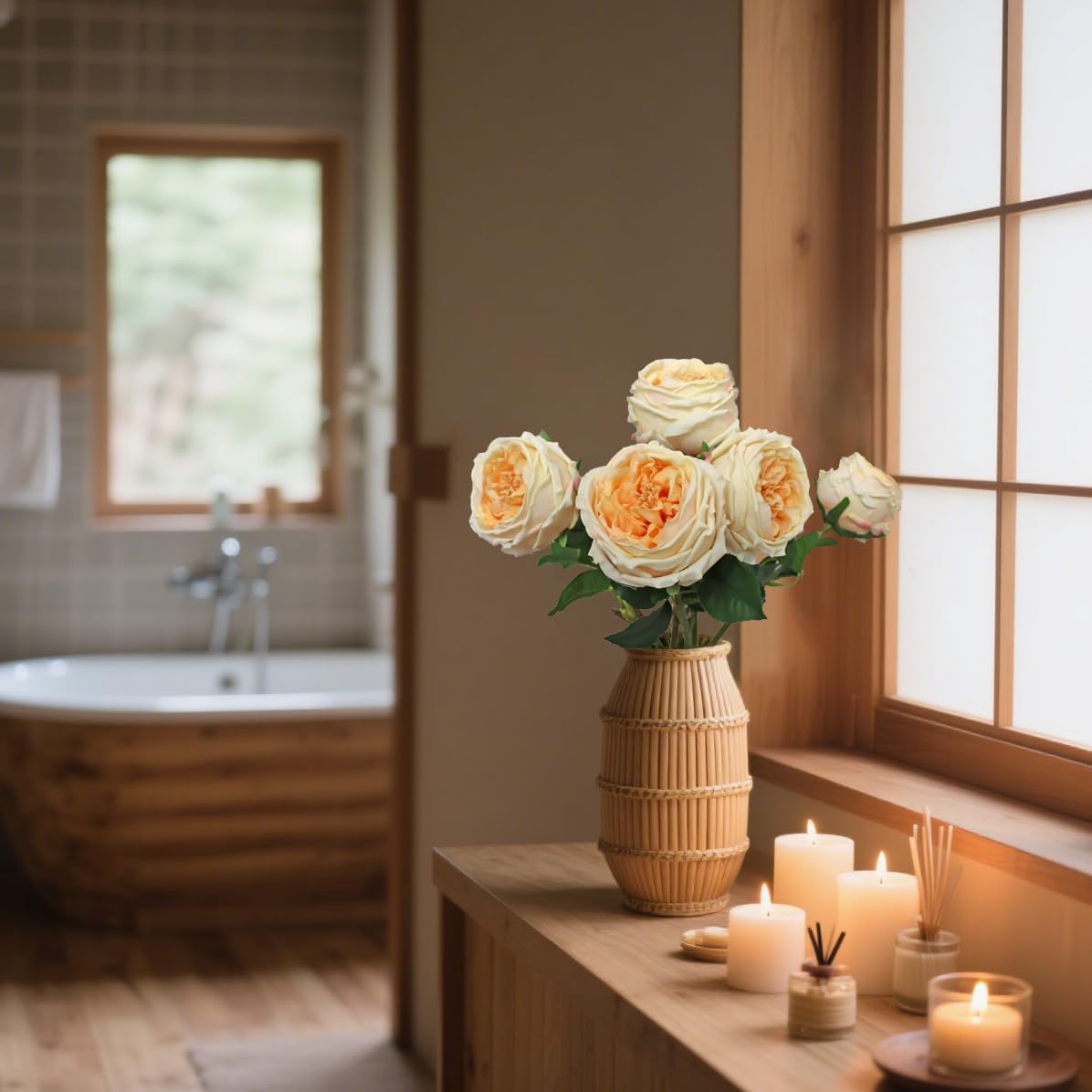 Champagne Fake Roses 4PCS Real Touch Peonies Flowers Lifelike Peony Silk Rose With Stems Big Heads Artificial Latex Flowers Wedding Bouquet For Party Flower Arrangements Centerpieces Home Decor