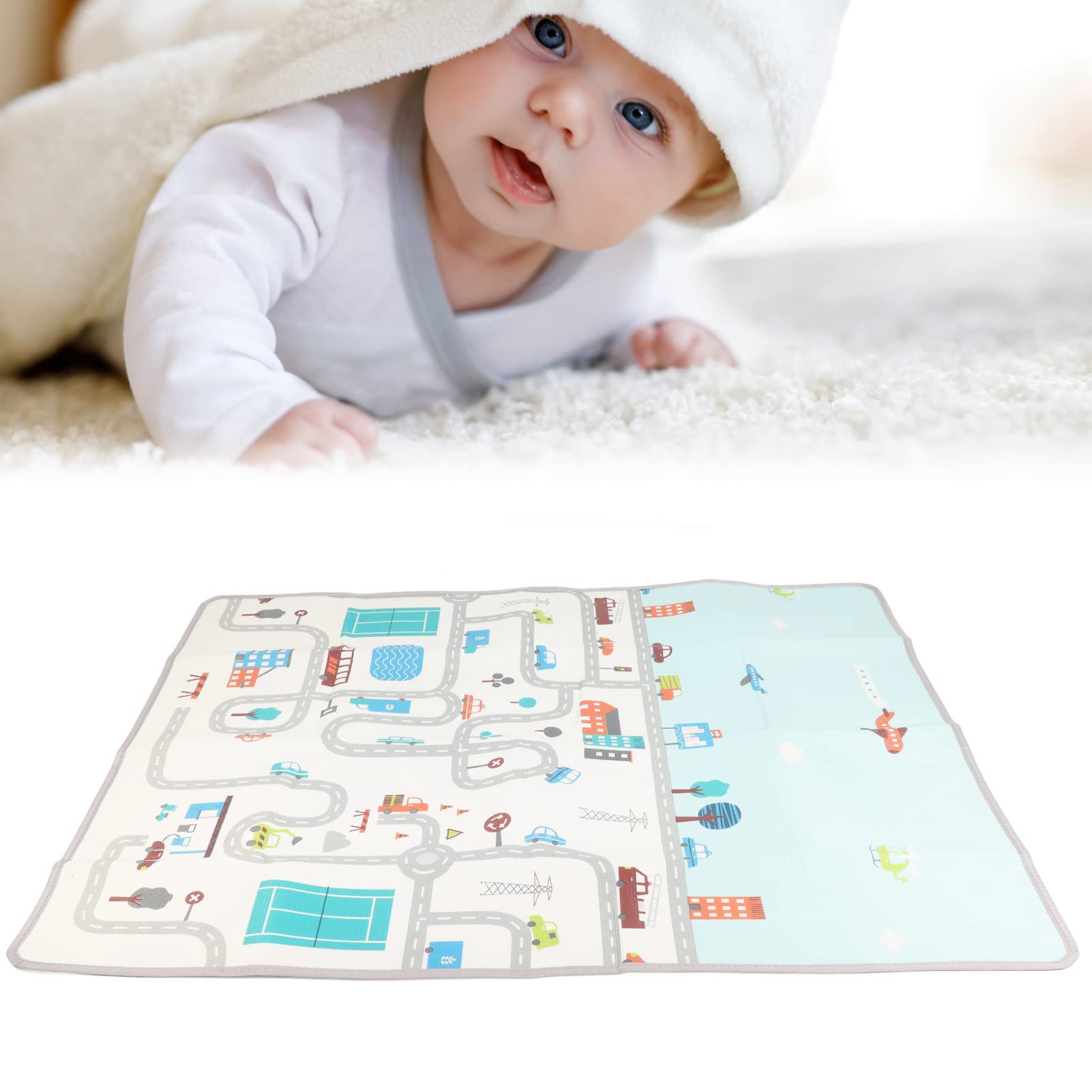 Omabeta Baby-Spielmatte, Schaumstoff-Krabbelmatte mit Aufbewahrungstasche, Faltbare, Leichte Spielmatte für den Innen- und Außenbereich, Picknickdecke 180 X 150 X 0,5 Cm