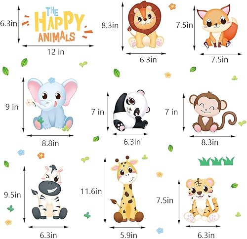 Miniatura 7 de Supzone Calcomanía de pared de animales de dibujos animados calcomanías de pared de animales de la selva diseño de jirafa diseño de mural de vinilo