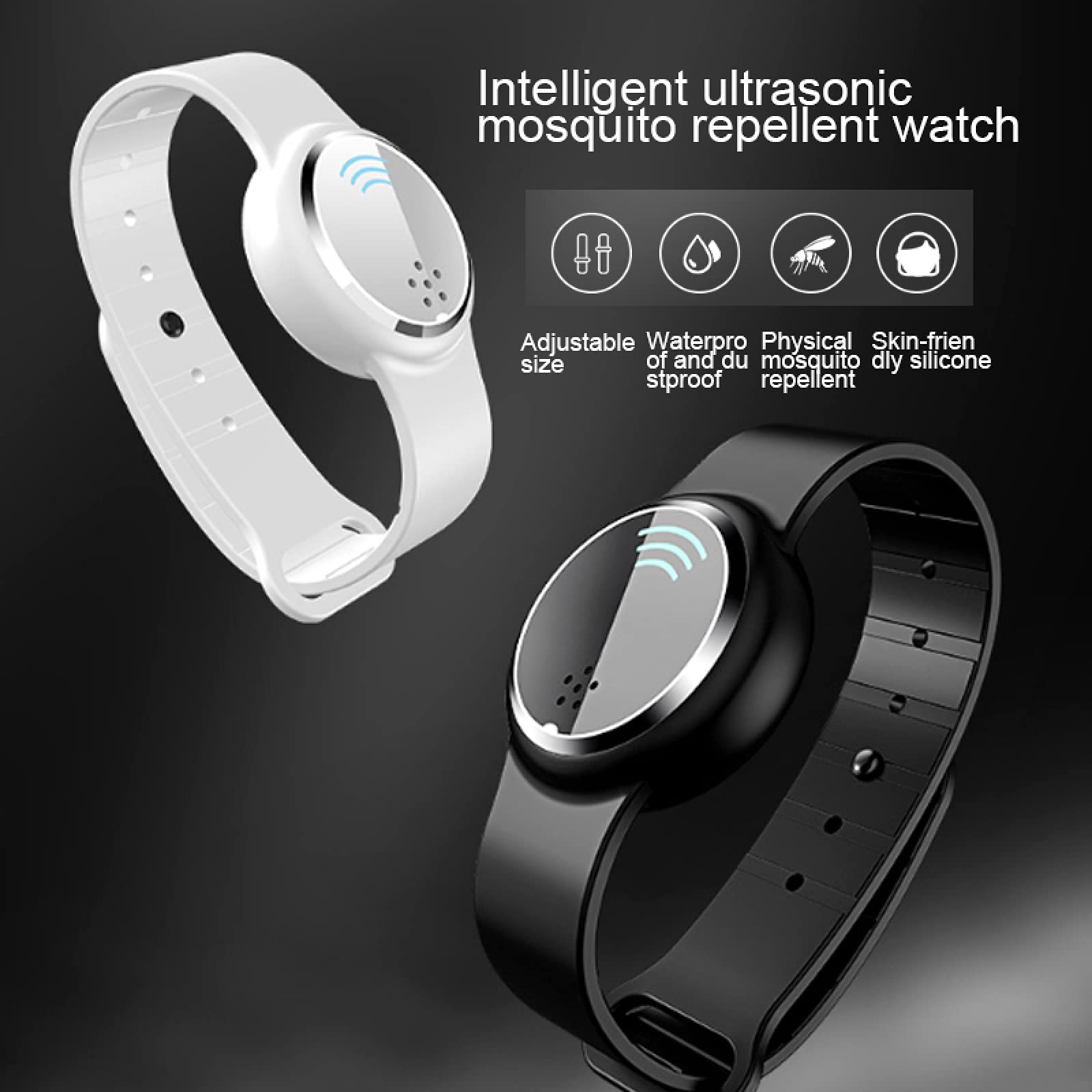 Lp65 Pulsera Repelente De Mosquitos Ultrasónica Impermeable, Inteligente Niño Adulto, Reloj Repelente De Mosquitos Al Aire Libre, Carga USB, 2 Piezas, 296x31 Mm