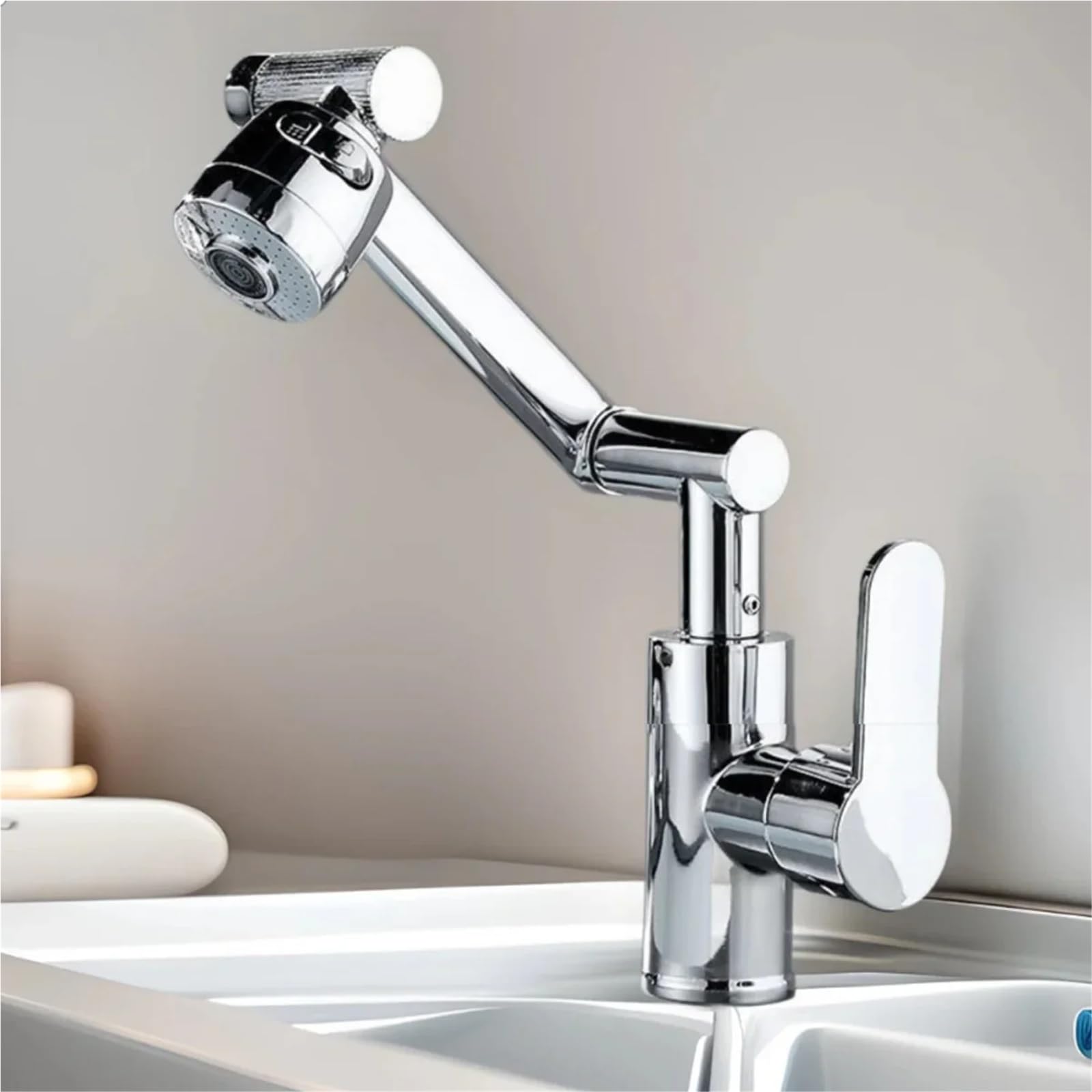 Robinet pivotant à Bras robotisé, Robinet de Cuisine à Bras mécanique Rotatif, Robinet de Salle de Bain for évier de Cuisine(Silvery)