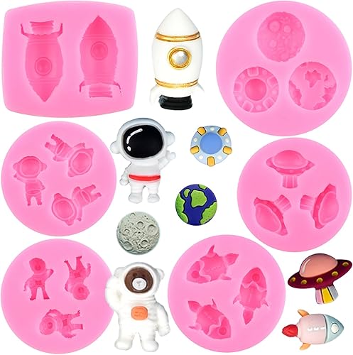 ZiXiang Moldes de silicona para naves espaciales para astronauta, cohete robótico, naves espaciales, aviones, para baby shower, cupcakes, decoración