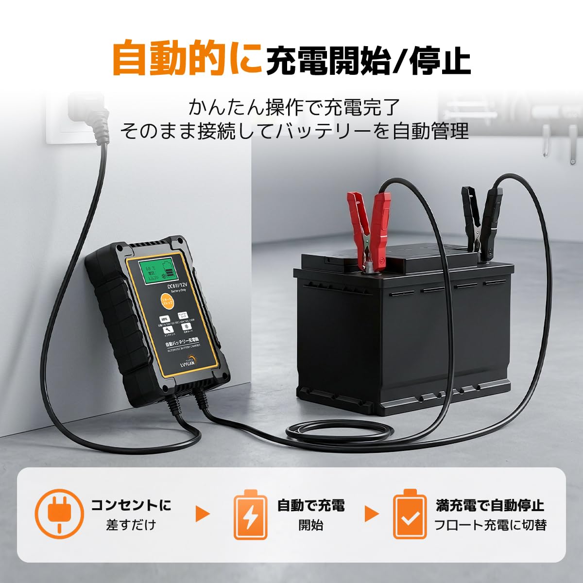 Amazon | LVYUAN（リョクエン）15A DC6V/12V 全自動パルスバッテリー
