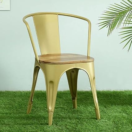 JAE Garden Chair for Balconies | Tolix Chair | Balcony Chairs | Dining Chair | Metal Chair | Restaurant Cafe Chair for Office | Chairs for Home | Patio Chair | Powder Coated (Golden) - Pack of 2