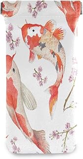 Sunglasses Pouch Japanese Floral Fish Squeeze Top Glasses Pouch Portable Sunglasses Bag Case PU Leather Eyeglasses Pouch for Women Men