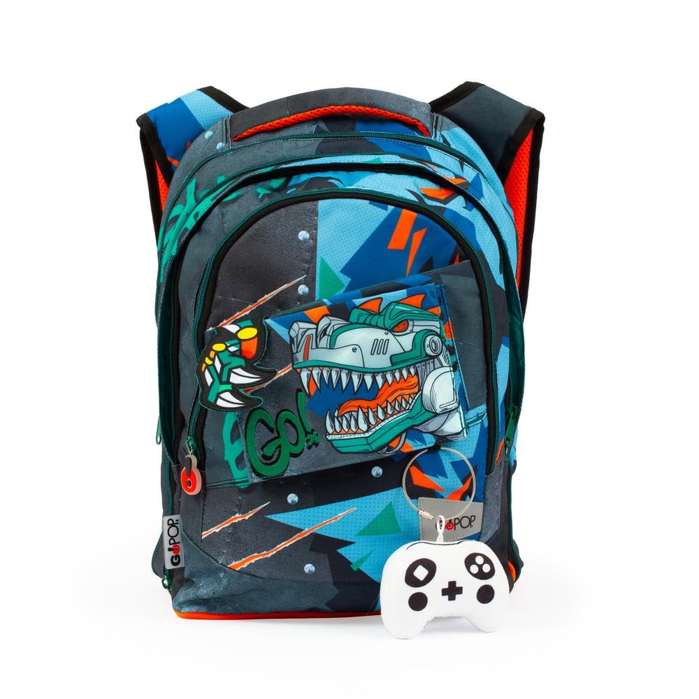 GO POP Zaino Estensibile Round Per Bambini, 3 Scomparti E Tasche Interne, Schienale E Spallacci Imbottiti, Con Fascia Personalizzata E Pop Up, Per Scuole Elementari e Medie