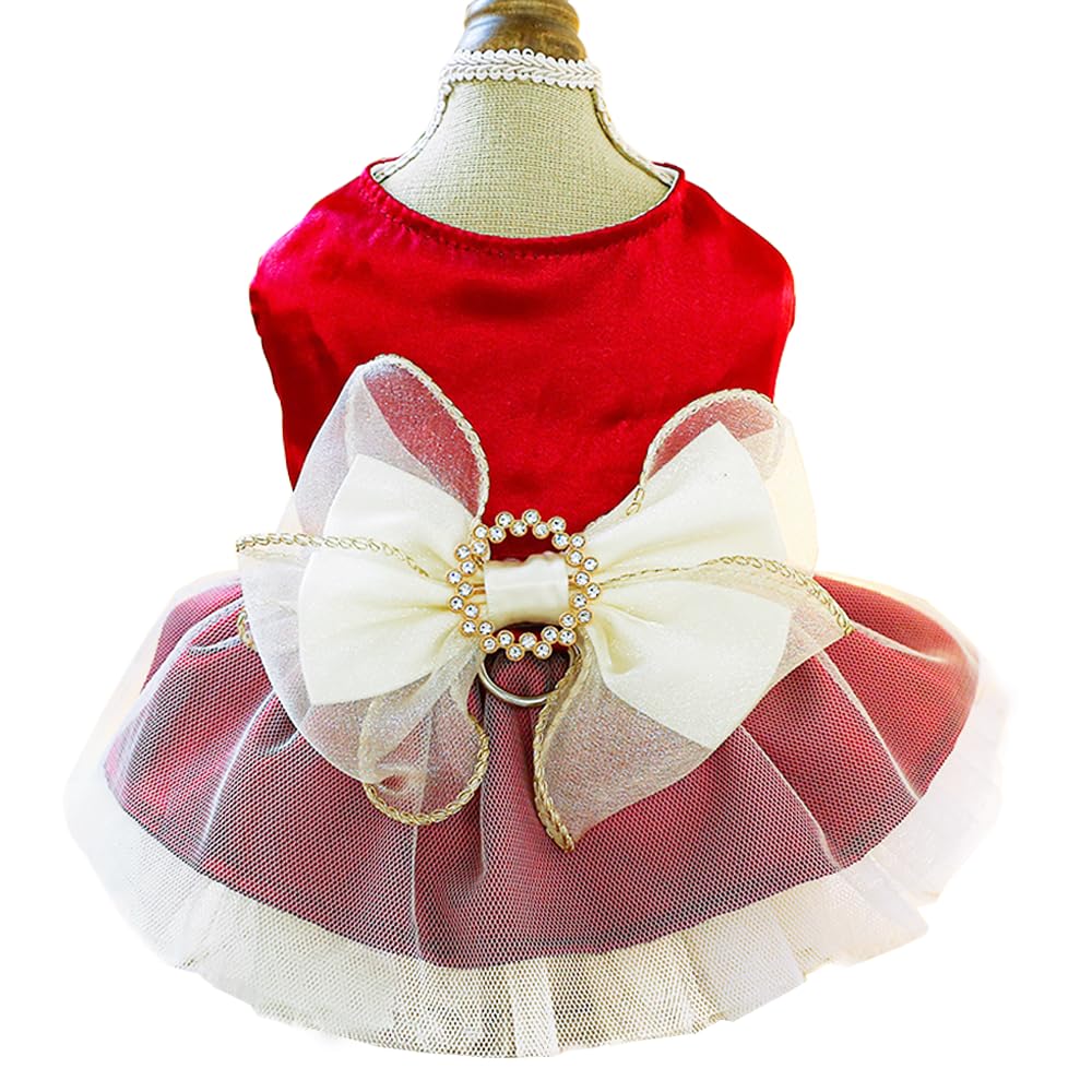 ANIAC Retro Tulle Dog Dress with Linen Ring Spring Summer Clothes for Small Dogs Cats Formal Pet Dress Ball Gown — image 1