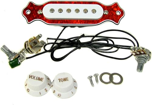 Arnés de pastilla de guitarra eléctrica precableado, pastilla blanca de una sola bobina con anillo de tortuga rojo