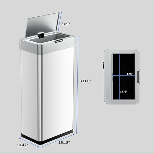 Miniatura 2 de TLSUNNY Cubo de basura automático sin contacto con sensor de movimiento de 21.1 galones, contenedor inteligente de acero inoxidable cepillado, con
