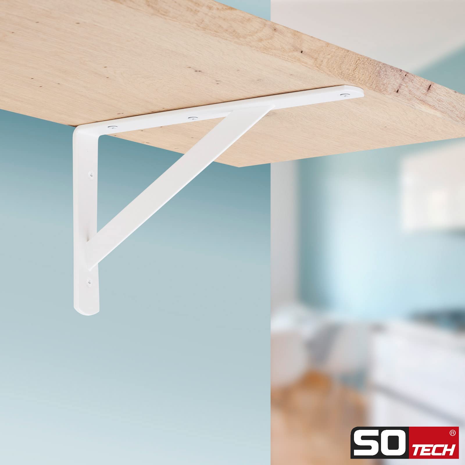 SOTECH 6er Set Regalkonsolen (600 x 375 x 40 mm, weiß, pulverbeschichtet), Schwerlastkonsolen mit Querstrebe zur Stabilisierung