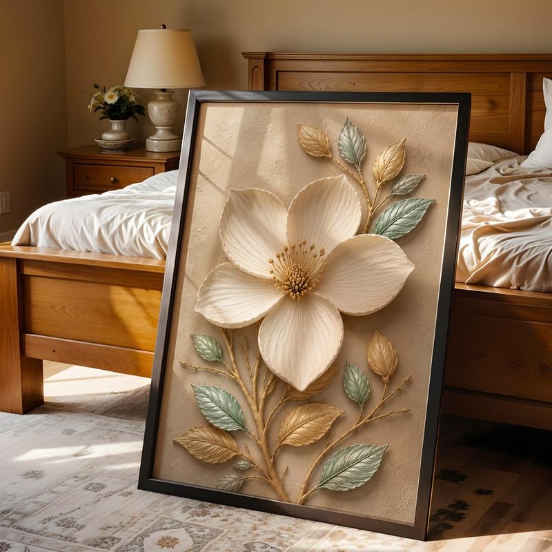 Image of NoWorries Floral Botanical Wall Painting with Frame | Premium Textured Flower & Leaf Artwork, Pastel Nature Wall Decor Framed for Living Room Bedroom Office and Home Decoration (Art-14,21x31inch)