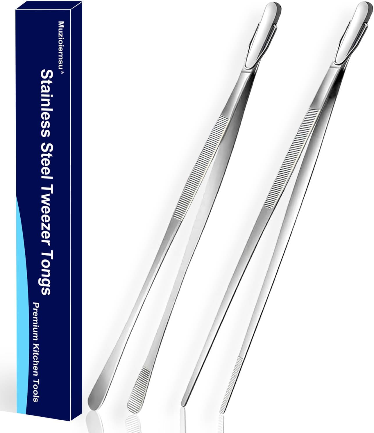 Professional Kitchen & Cooking Tweezers Tongs, 2 PCS 12-Inch Extra-Long Tweezer with Round And Straight Tips For Baking, Stainless Steel Barbecue Tweezers, Premium Quality, Anti-Slip