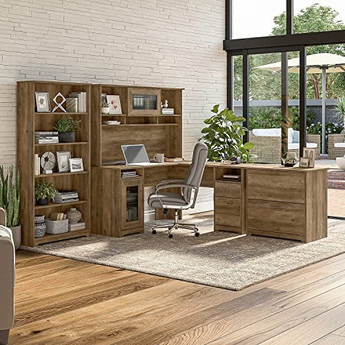image for Bush Furniture L Shaped Desk with Hutch, 5 Shelf Bookcase and Lateral 