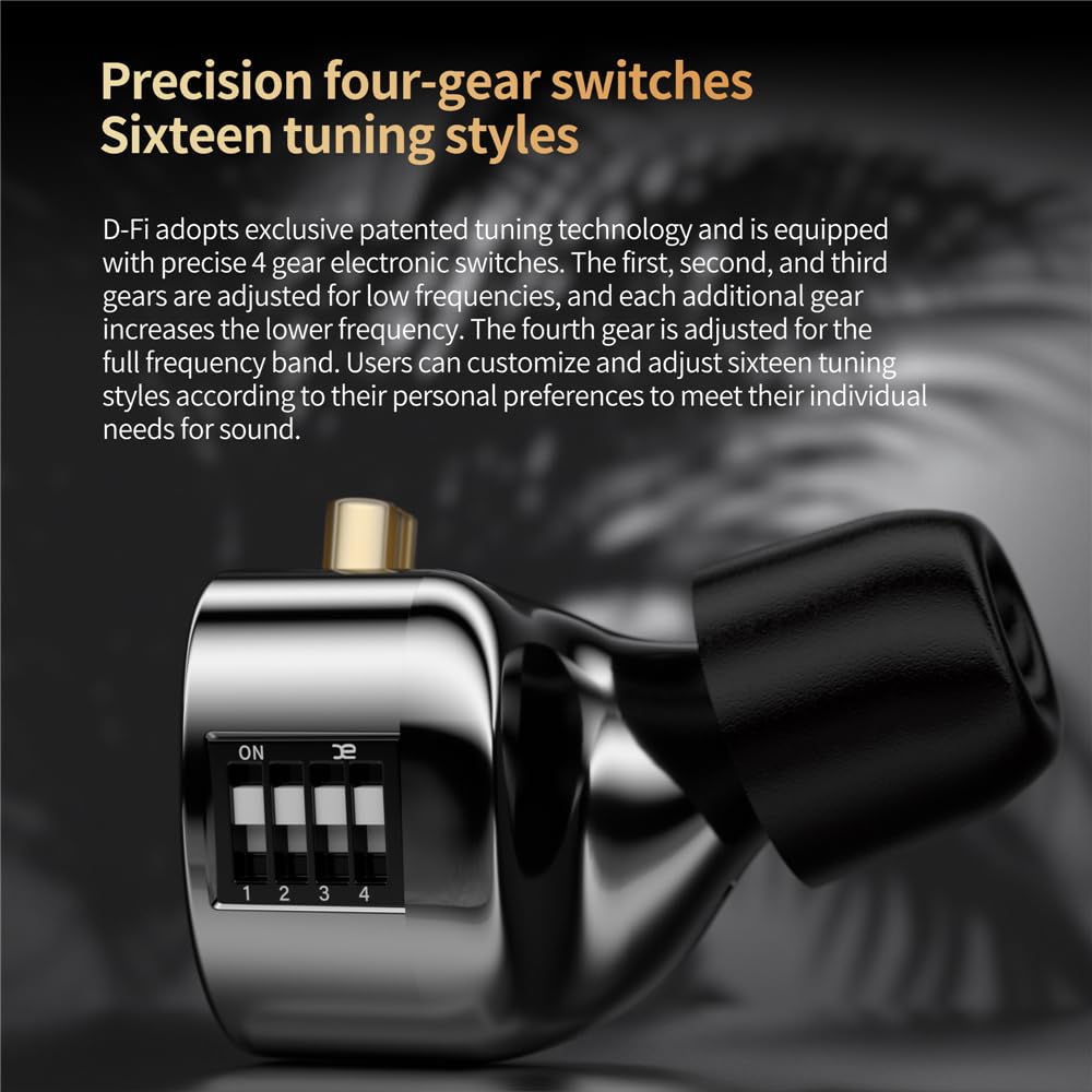 KZ D-FI Słuchawki douszne z 4-poziomowym monitorem, słuchawki z dźwiękiem stereo HiFi z przewodowym i redukcją szumów Bass Earbuds (bez mikro z przełącznikami)