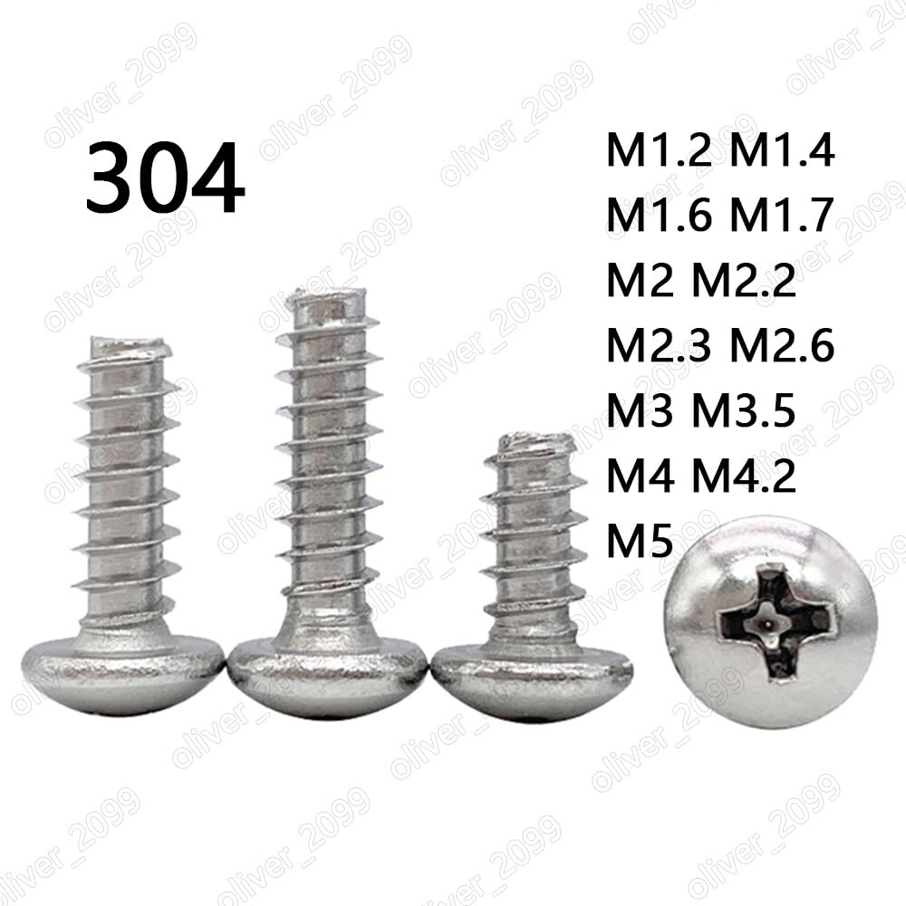 304 Stainless Steel Phillips Pan Head Self Tapping Screw Flat Point Tail M1-M6.3 (M4 x 10mm, 200pcs)