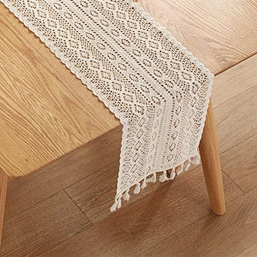 Gemseek 60 Inch Boho Beige Table Runner, Vintage Farmhouse Bohemian Crochet Macrame Table Runner for Wedding Party Coffee Dining Table Decor
