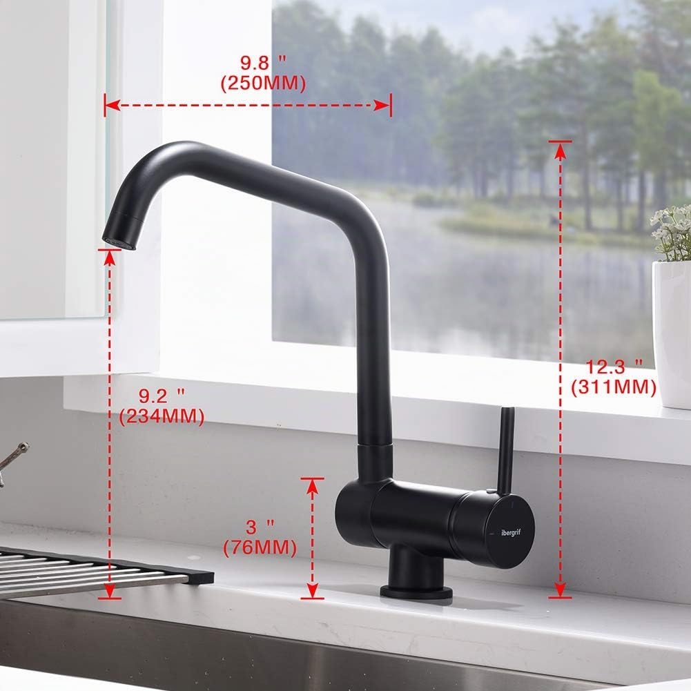 Ibergrif Grifo Cocina Abatible, Grifo de Fregadero Plegable Giratorio 360° | Grifo Cocina Bajo Ventana de Acero Inoxidable 304, Mezclador Fregadero Agua Fría y Caliente para Cocina-Negro