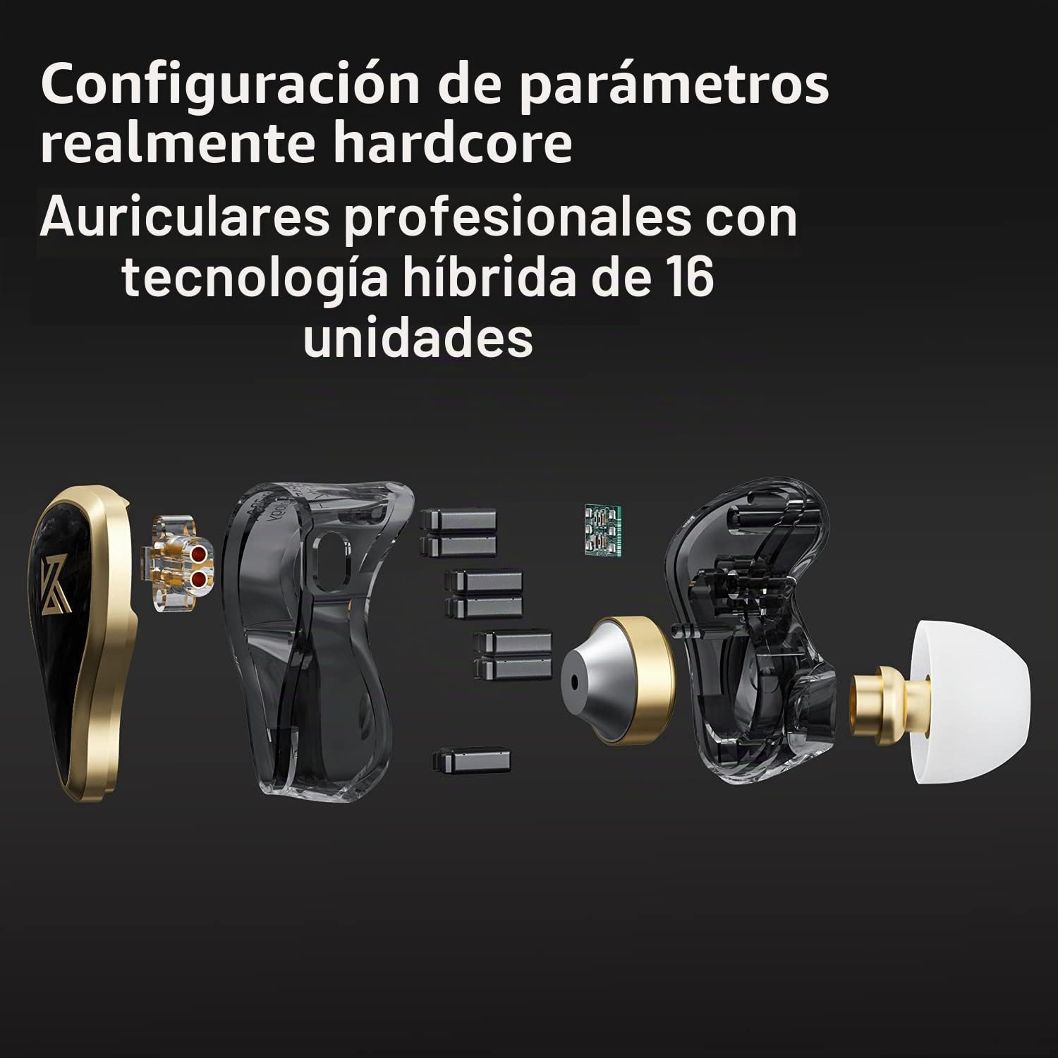 KZ ZAS In Ear Monitor, 1DD + 7BA Auriculares Híbridos HiFi, Audífonos para Videojuegos, con Cable OFC Plateado Desmontable para Músicos y Audiófilos