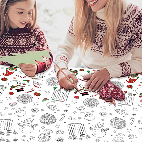 1 Pack Christmas Tablecloth Xmas Activity Paper Tablecloth Santa Claus Snowman Gnome Color-in Paper Disposable Tablecover for Kids Christmas Winter Holiday Birthday Party Decoration 54X108 Inch – Image 7