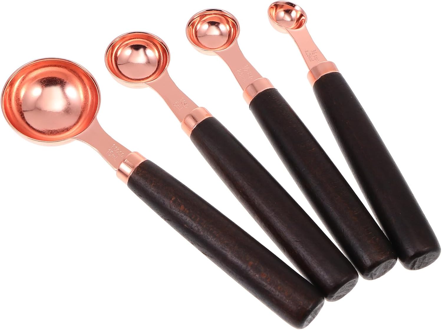 KALLORY 4pcs Stainless Steel Flour Measuring Spoon Set with Wooden Handles, Baking Measure Tool with Scale, Kitchen Measuring Spoons for Home Cooking and Baking