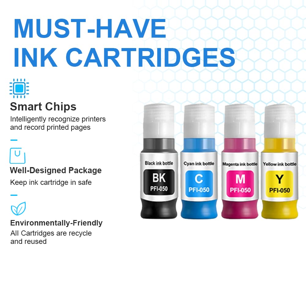 Dikarsum PFI-050 Pigment Ink Bottle Replacement For Canon PFI-050 PFI 050 PFI050 ImagePROGRAF TC-20 TC-20M Printer (Black Cyan Magenta Yellow 4pcs