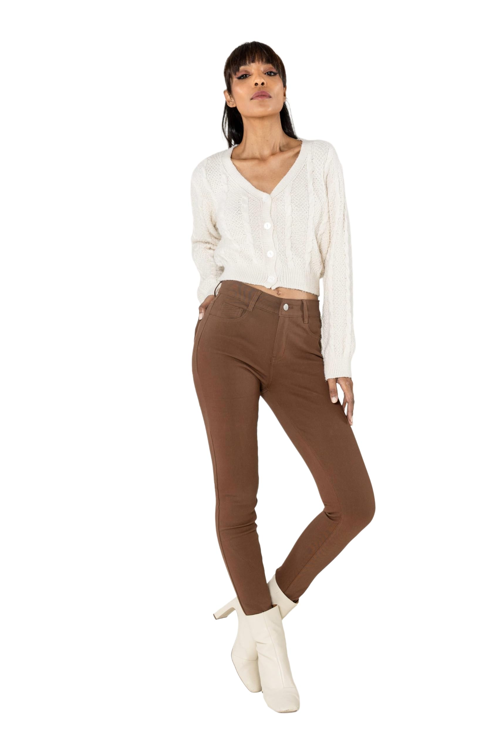 Nina Carter A003 Donna Jeggings Pantaloni elasticizzati a vita alta con zip – Skinny Fit Pantaloni con tasche, attillati, elastici