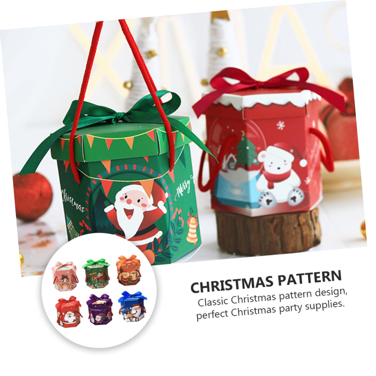 Scatole di Natale Esagonali in Carta 18 Pezzi per Confezionare Dolci e Muffin, Design Classico Natalizio, per Decorazioni Tavolo Matrimonio Stili multipli