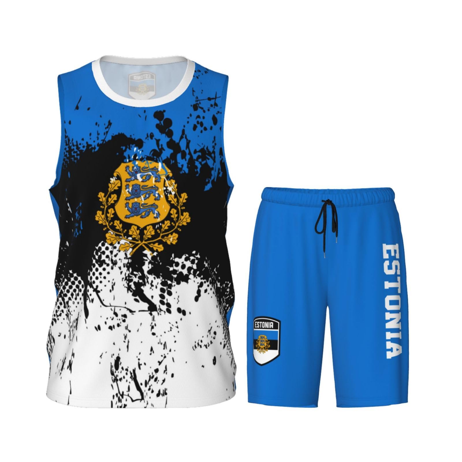 Estonia Flag Grain (2) Basketball Jersey Uniform Suit for Men Women Adults Training Athletic Set