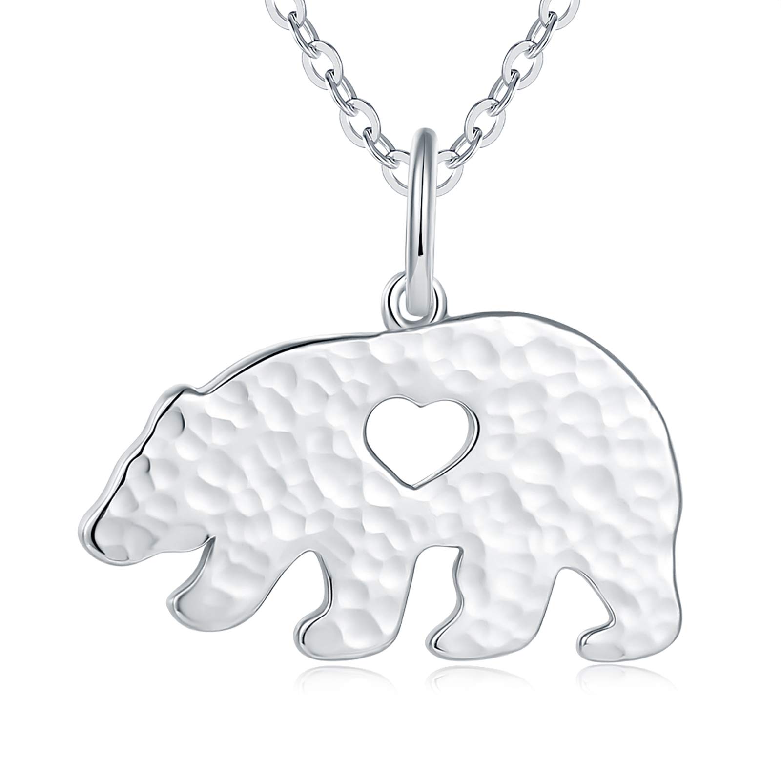 925 Sterling Silver Mama Bear Handmade Necklace Heart Shaped