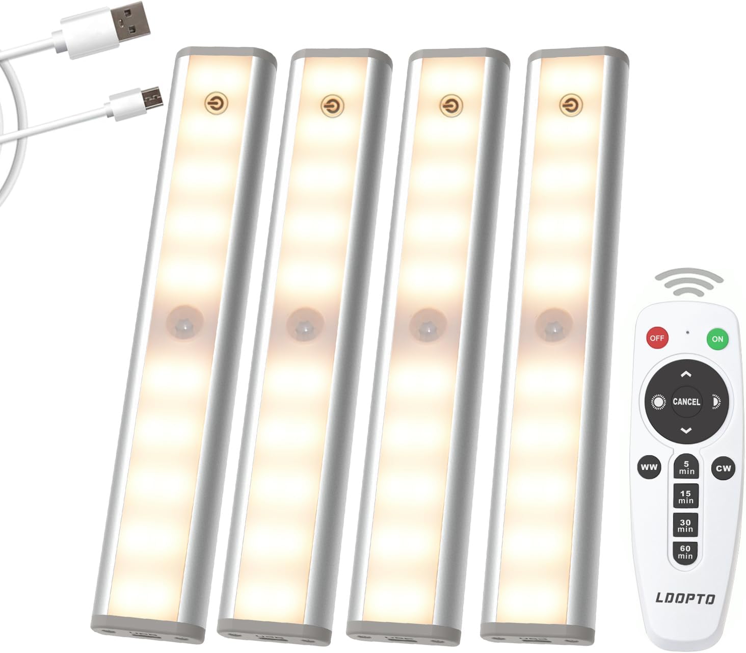 Wireless Dimmable LED Under Cabinet Lights with Remote, 4 Pack