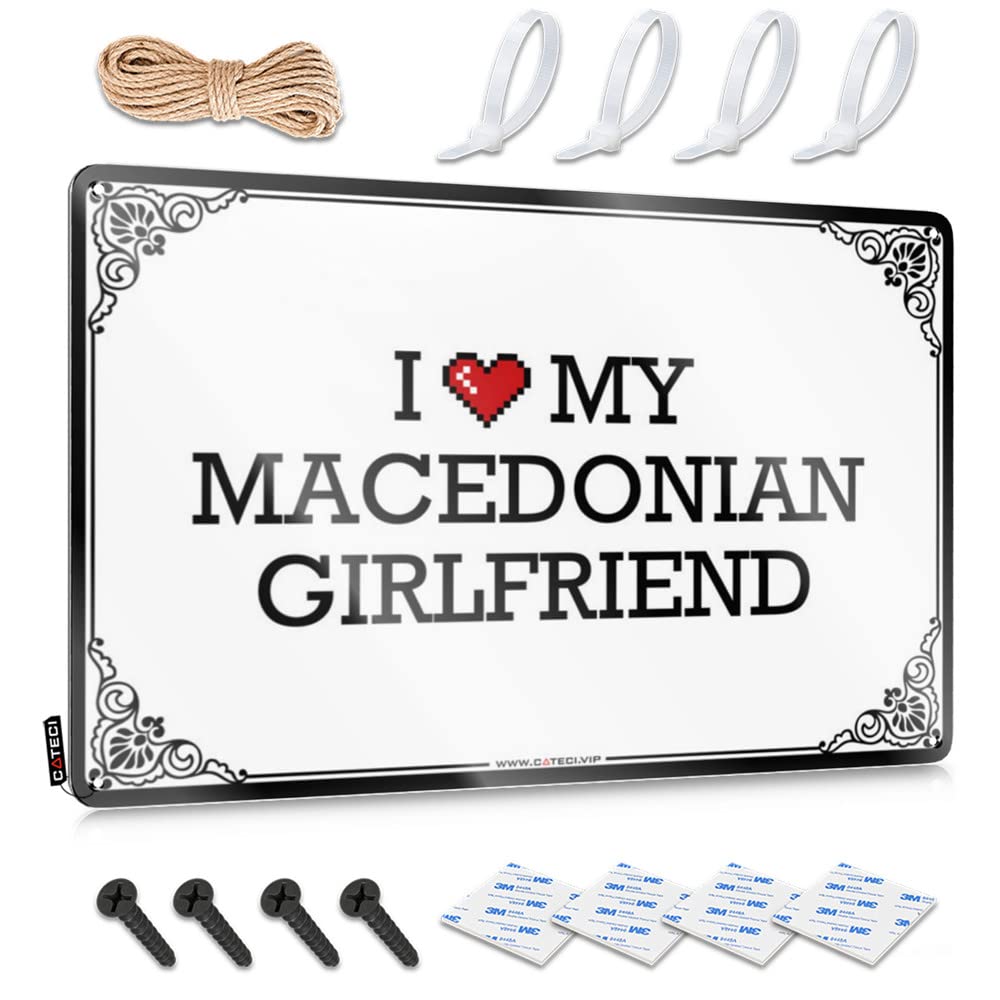 Fzfn Colour Matal Sign Porch Decorations Outdoor Ready To Hang - I Love My Macedonian Girlfriend Sweet For Porch(20X30cm)