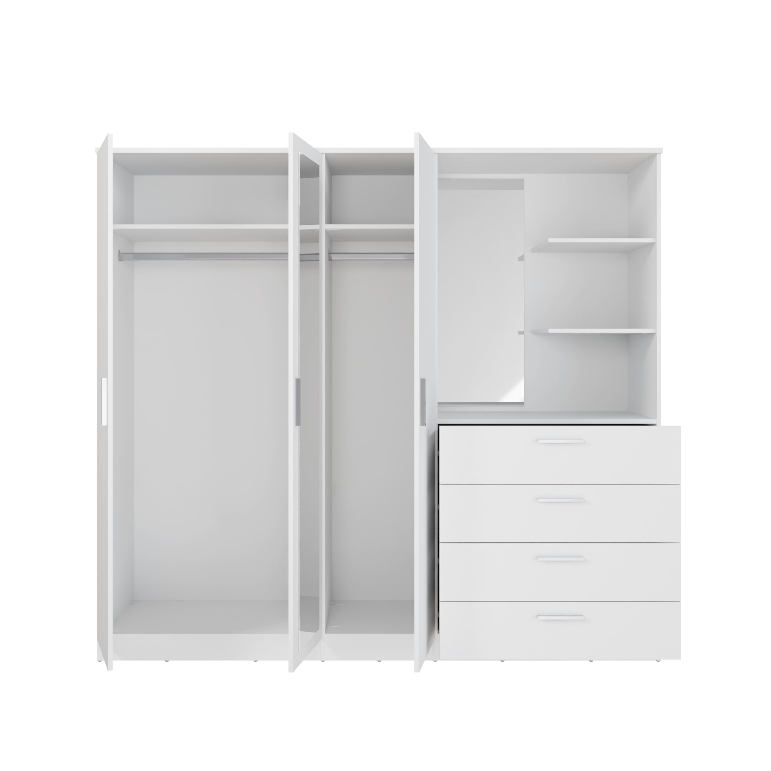 AVANTI TRENDSTORE - Osasco - Armadio nel colore bianco a 3 ante di qui una a specchio e 4 cassetti, sopra i cassetti comodi ripiani. Misure ca LAP 199x181x52,7 cm
