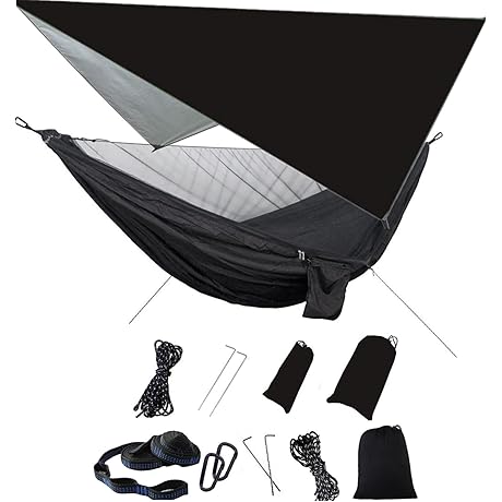 Camping Hammock Set with Fly Tarp and Mosquito Net